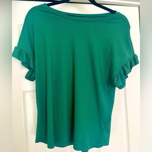 Green Ruffle Flutter Sleeve Tee NWOT